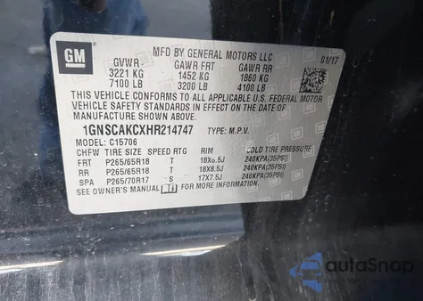 2017 Chevrolet Tahoe Ls z USA, uszkodzony, nr VIN 1GNSCAKCXHR214747